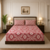Rose Pink and white cotton printed bedsheet with 2 pillow covers