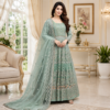 Mint green embroidered net dress for women