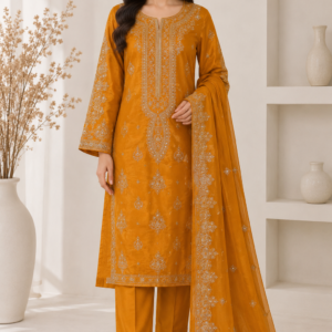 Tussle Silk 3 Piece Embroidered Dress for Women