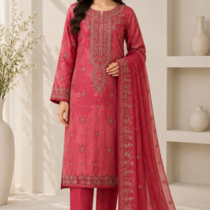 Tussle Silk 3 Piece Embroidered Dress for Women