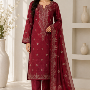 Tussle Silk 3 Piece Embroidered Dress for Women