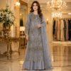 Grey & Silver Embroidered 3-Piece Formal Suit for Women