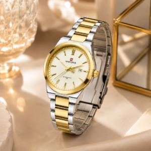NAVIFORCE men’s two-tone watch with white dial and date