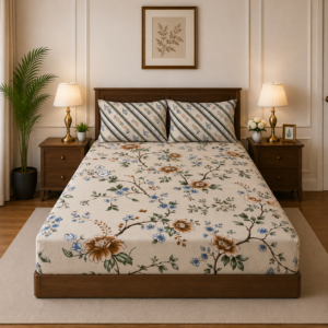 Cream Floral Bedsheet Set with Pillow Covers | Elegant Bedding