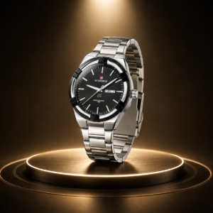 NAVIFORCE men's stainless steel black dial day-date watch