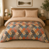 Printed bedsheet with 2 pillow covers in multicolor geometric design