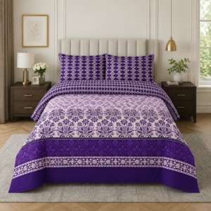 Purple and white printed bed sheet Design 331