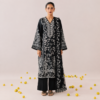 Black embroidered printed viscose 3PC unstitched suit with chiffon dupatta