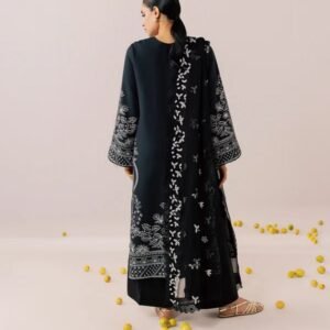 Black embroidered printed viscose 3PC unstitched suit with chiffon dupatta