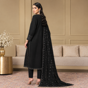 Black Luxury Baroque Embroidered 3PC Chiffon Suit with Matching Embroidered Dupatta and Trouser