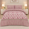 Cotton 3-piece floral bed set with striped border and matching pillow covers