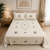 Khaddar Karandi 3 piece embroidered bedsheet set in cream with floral embroidery and matching pillow covers