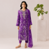 Royal purple embroidered printed viscose 3PC suit with matching dupatta