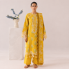 Mustard yellow embroidered 3-piece suit with detailed floral embroidery.