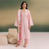 Pastel pink embroidered slub linen 3-piece suit with printed dupatta and matching trousers.