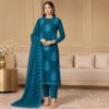 Luxury Deep Teal Baroque Embroidered 3PC Chiffon Suit with Matching Embroidered Dupatta and Trouser
