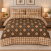Cotton 3-piece bed set with geometric diamond pattern and matching pillow covers